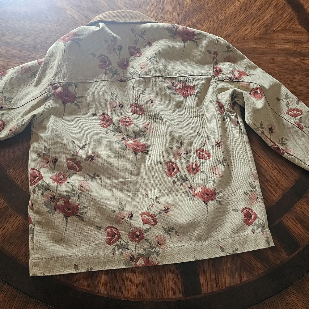 Sun + Stone Men's Tan Canvas Red Floral Print Jacket Corduroy Collar Size Small - Picture 8 of 11